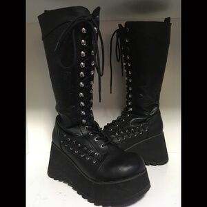 DEMONIA SCENE 107 SUPER RARE BLACK PLATFORM BOOTS GOTHIC PUNK METAL BIKER ROCK
